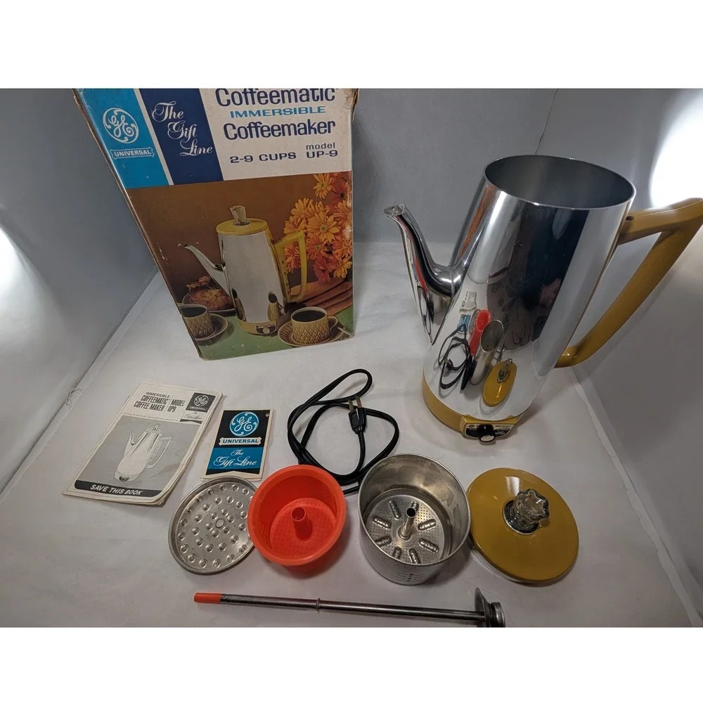 Vtg GE Coffeematic Immersible Coffeemaker Percolator Harvest Gold The Gift Line
